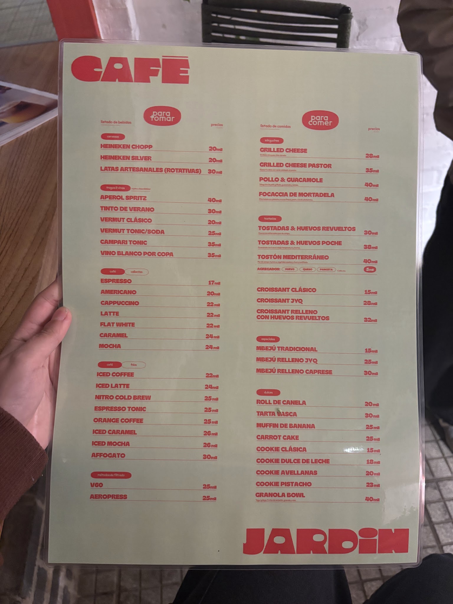 Carta de Café Jardín, foto de agosto de 2026