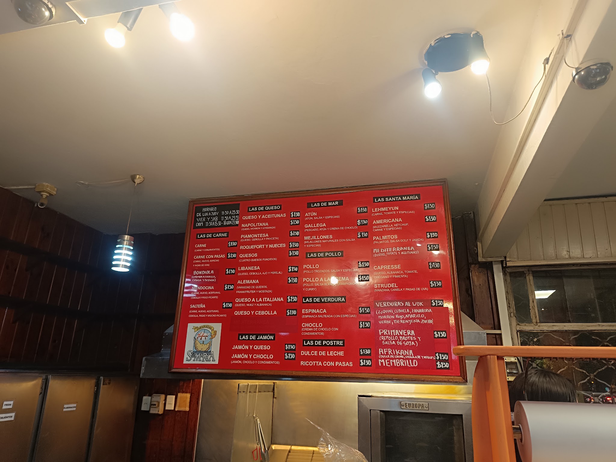 Carta de Empanadas Santa Maria -, foto de abril de 2026