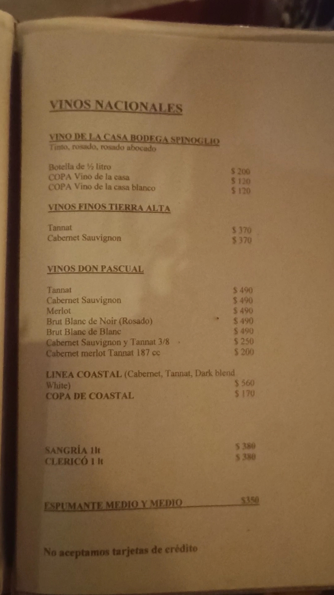 Carta de Restaurante Los Yuyos, foto de julio de 2026