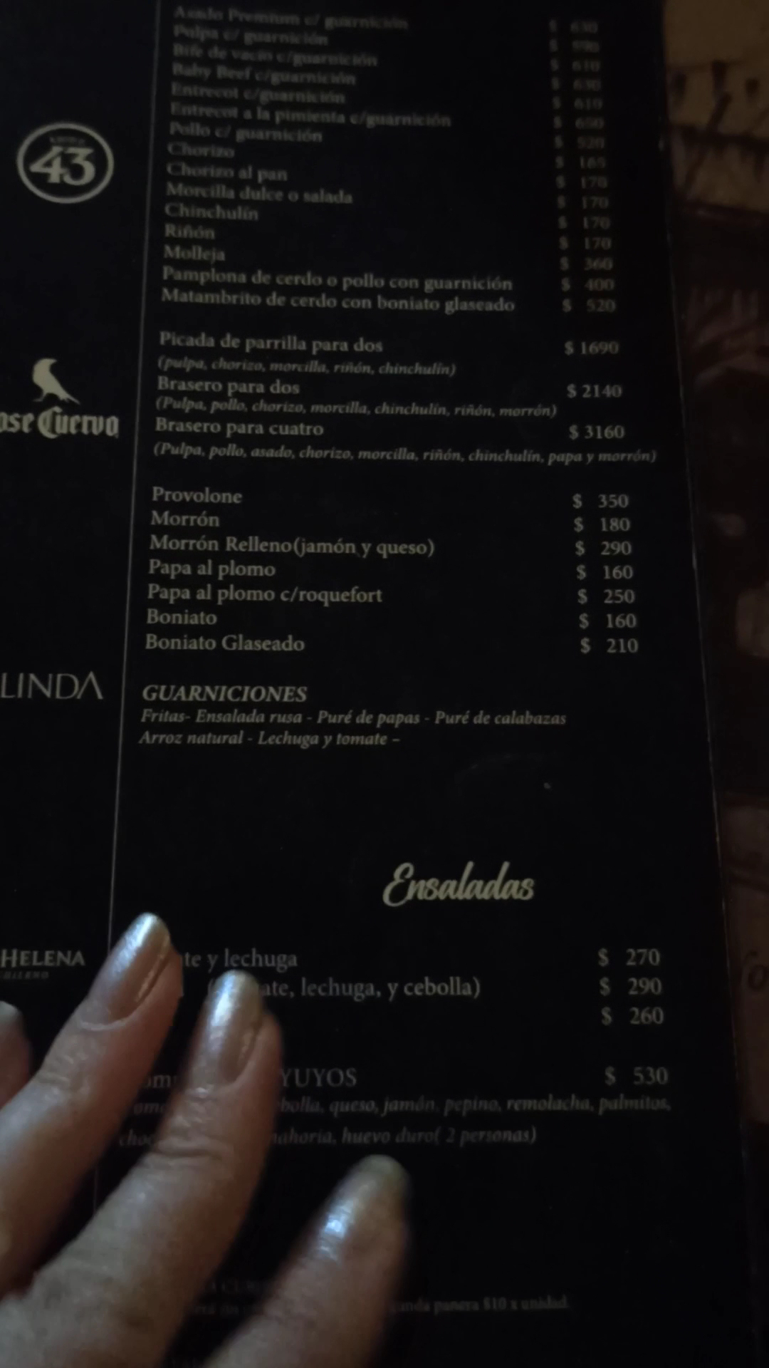 Carta de Restaurante Los Yuyos, foto de julio de 2026