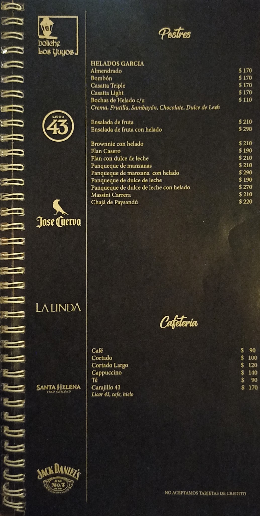 Carta de Restaurante Los Yuyos, foto de julio de 2026