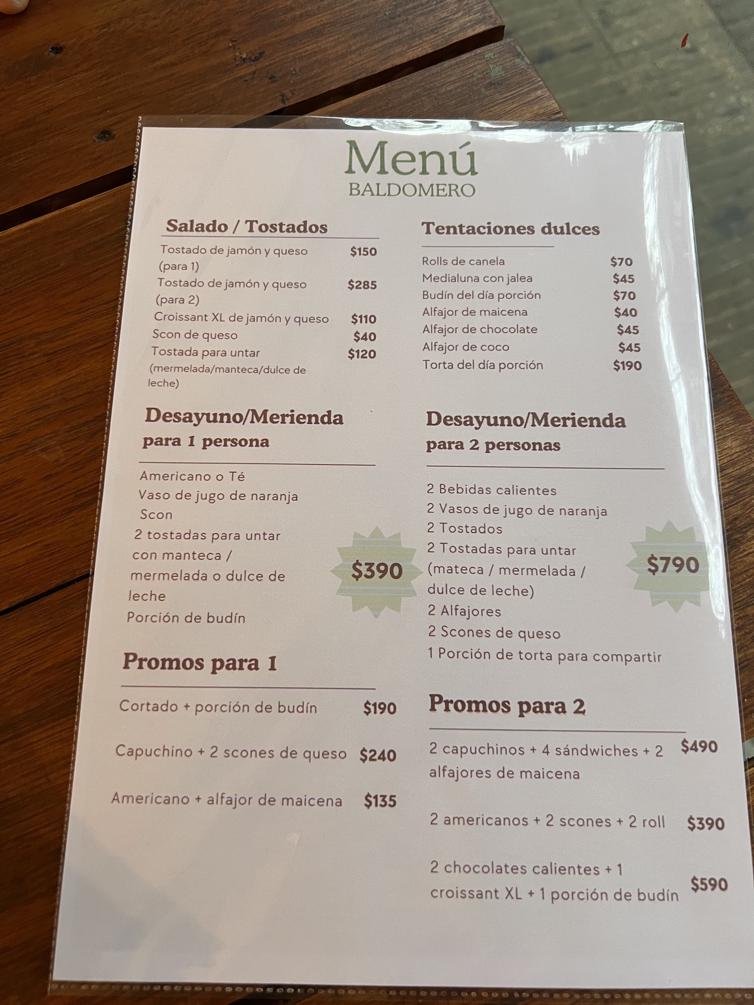 Carta de Baldomero Café, foto de julio de 2026