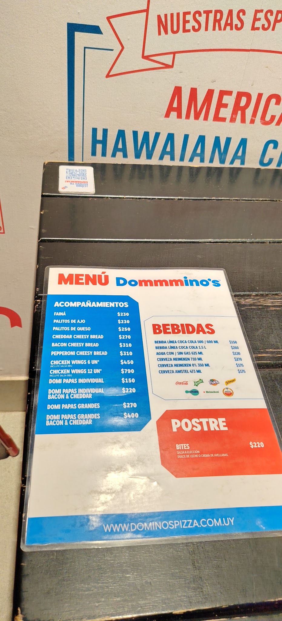 Carta de Domino's Pizza · Av. Joaquín Suárez, foto de julio de 2026