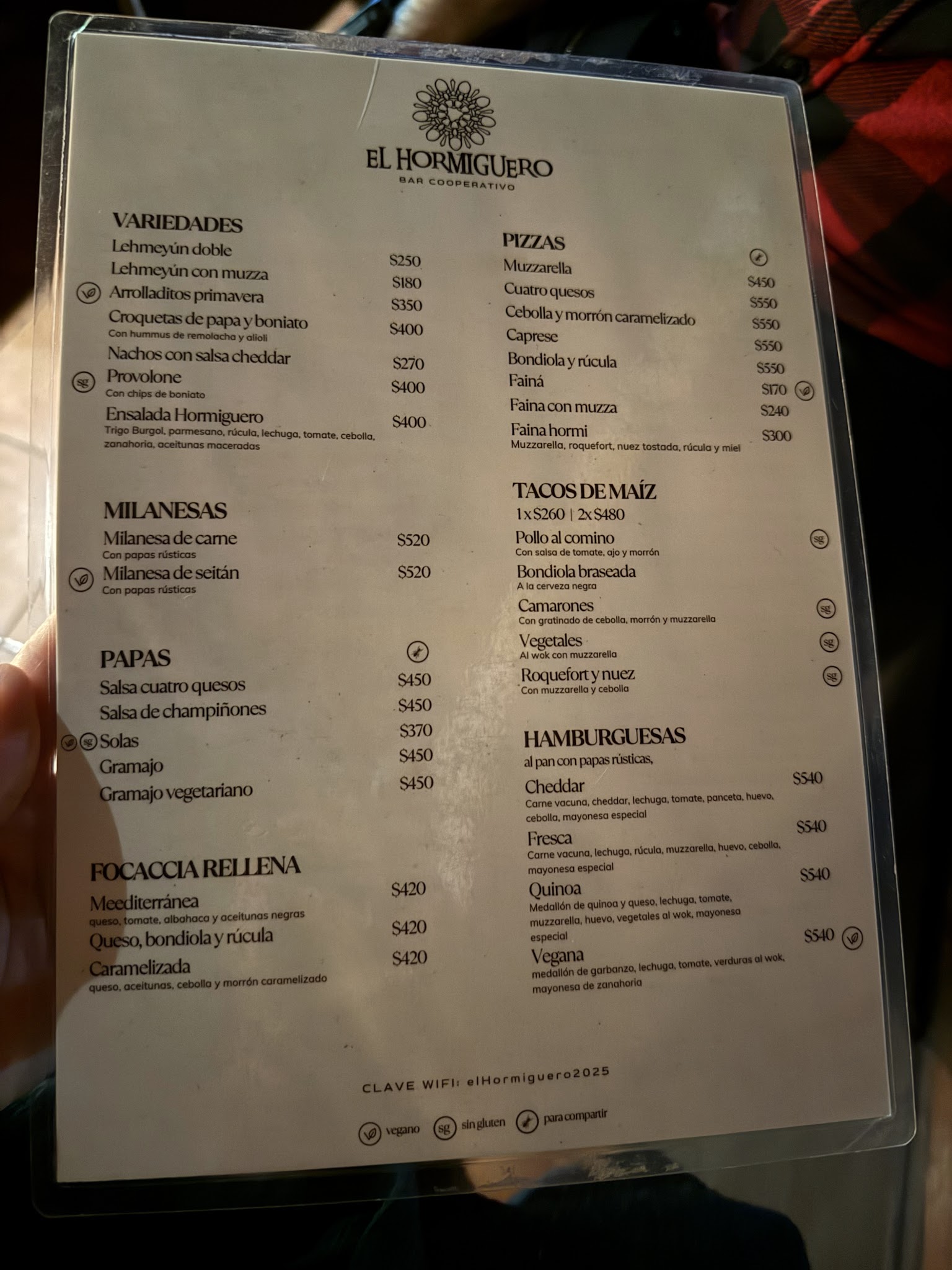 Carta de Bar El Hormiguero, foto de julio de 2026