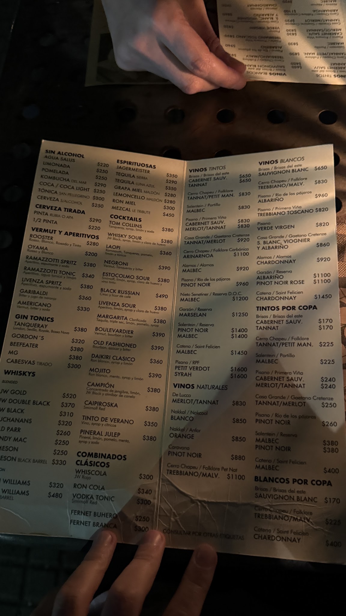 Carta de Demorondanga Bar, foto de setiembre de 2026