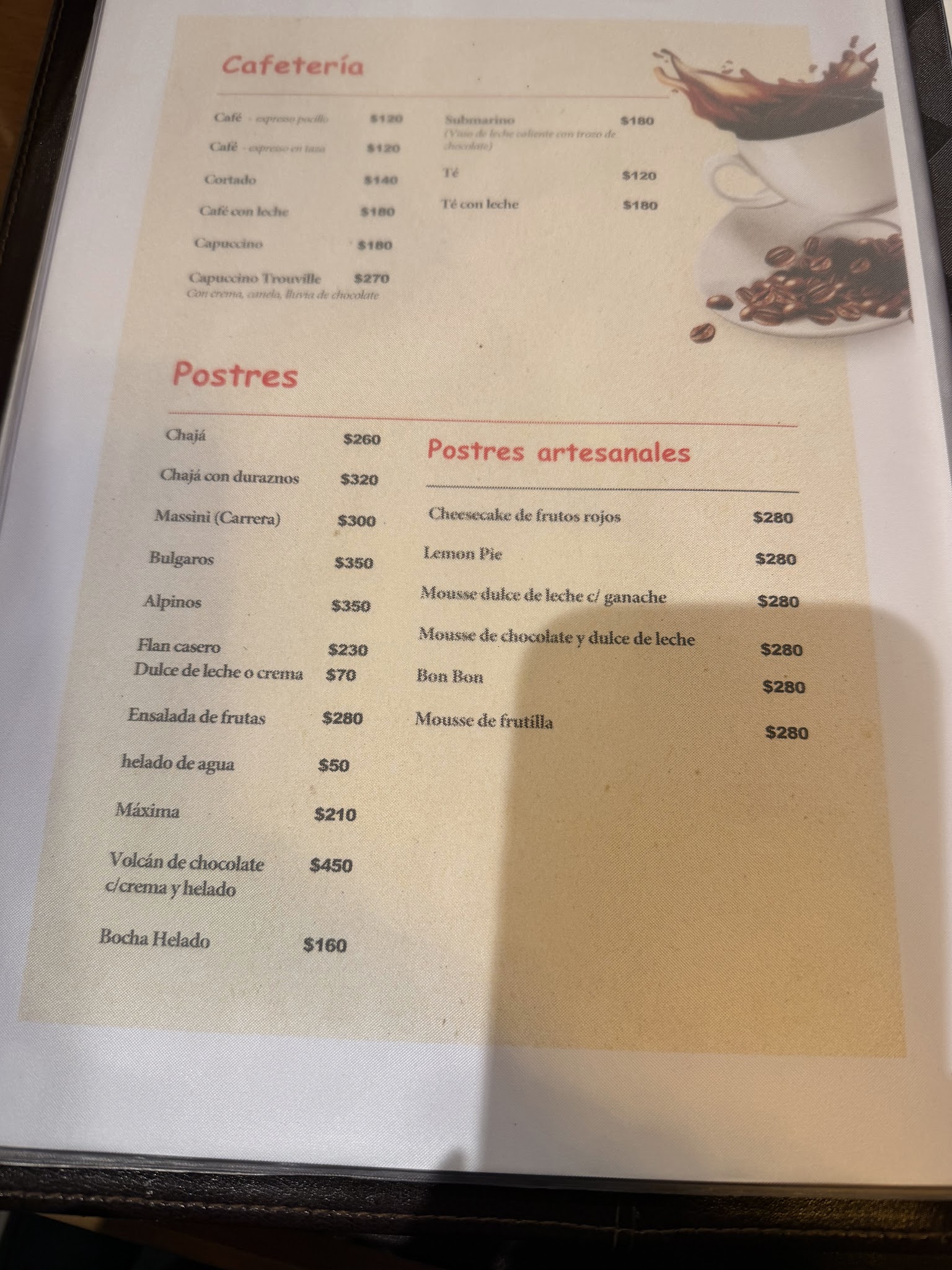 Carta de Pizzería Trouville, foto de agosto de 2026