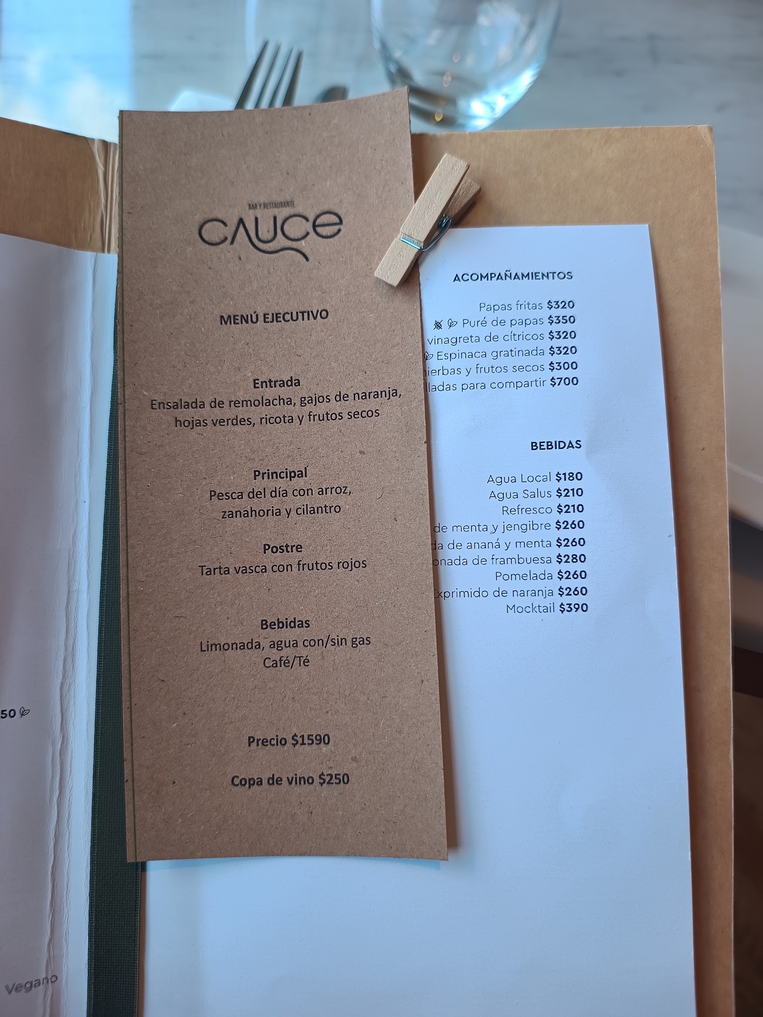 Carta de Cauce Restaurante, foto de setiembre de 2026