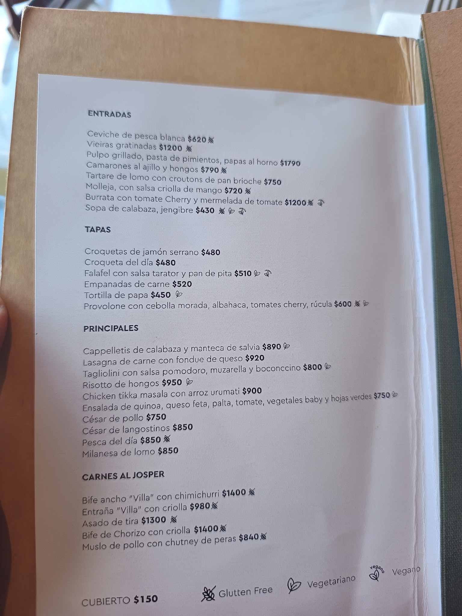 Carta de Cauce Restaurante, foto de setiembre de 2026