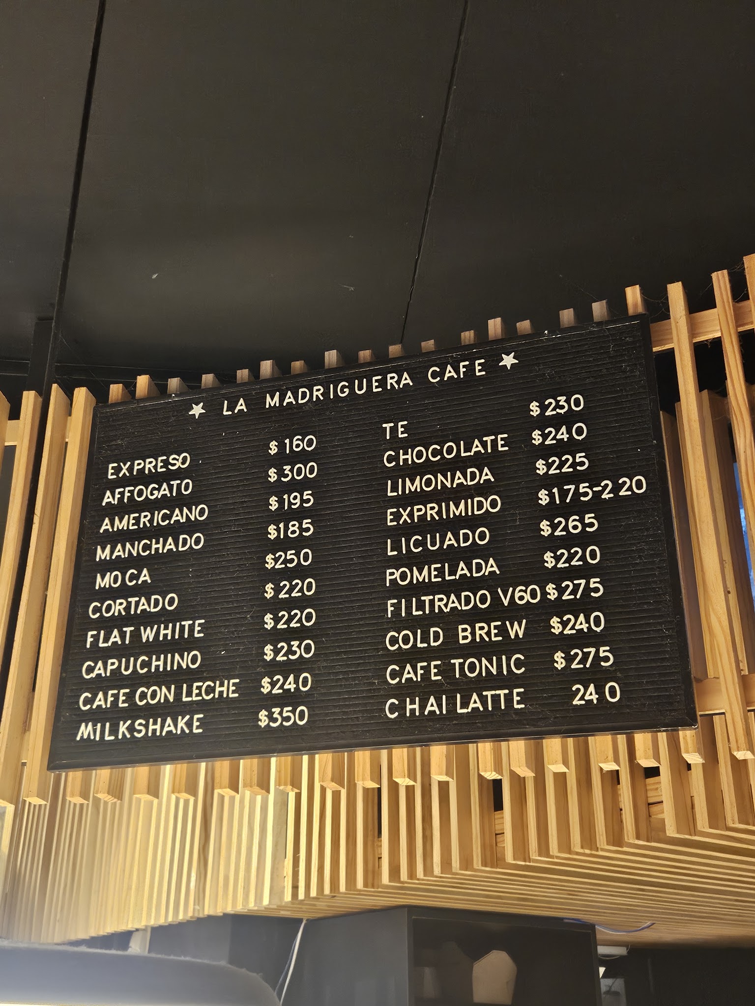 Carta de La Madriguera Café, foto de abril de 2026