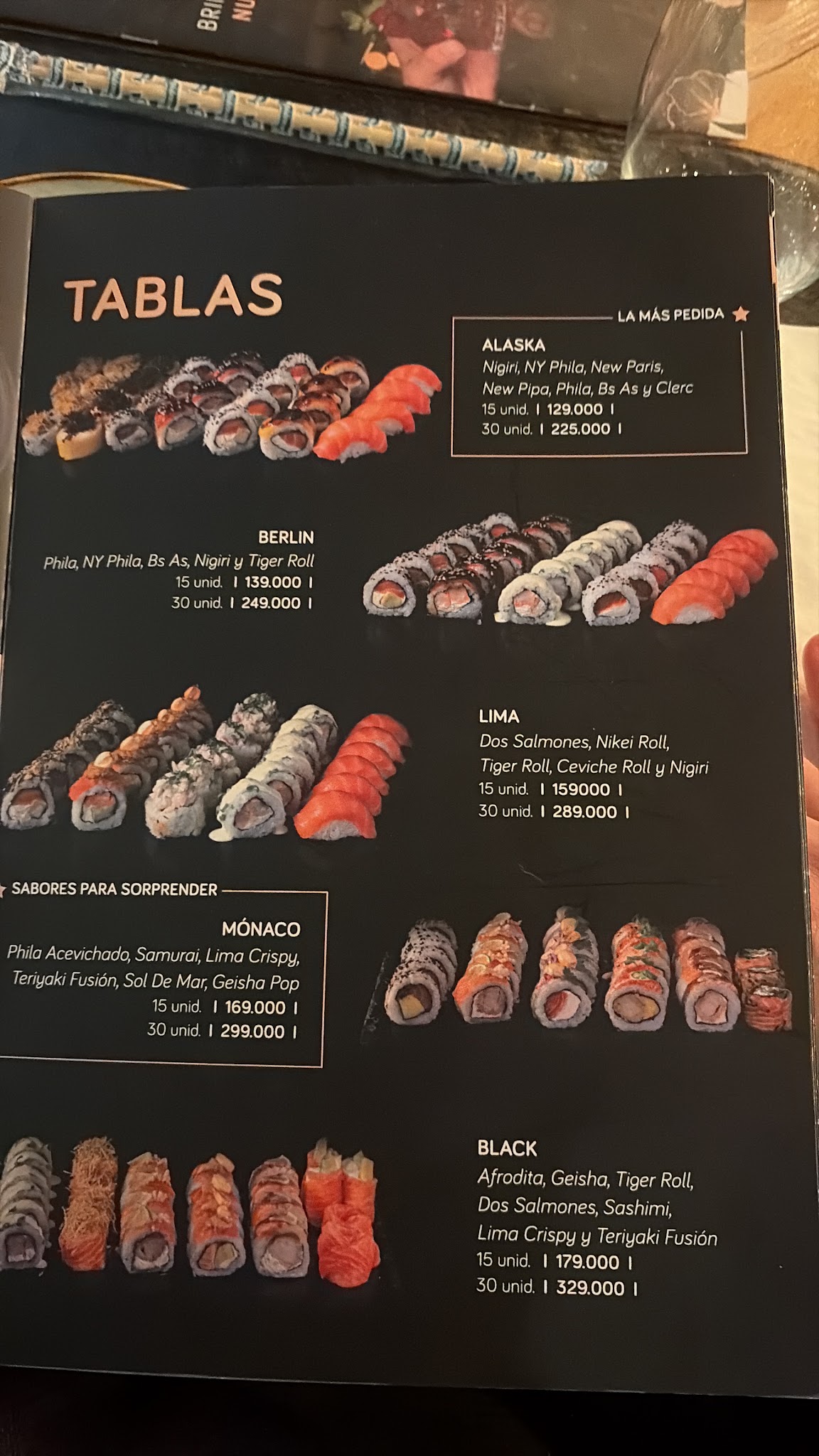 Carta de Sushi Pop, foto de agosto de 2026