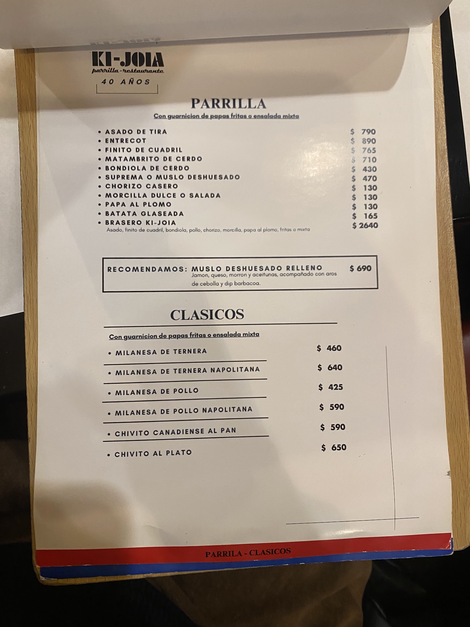 Carta de Restaurante Ki-Joia, foto de setiembre de 2026