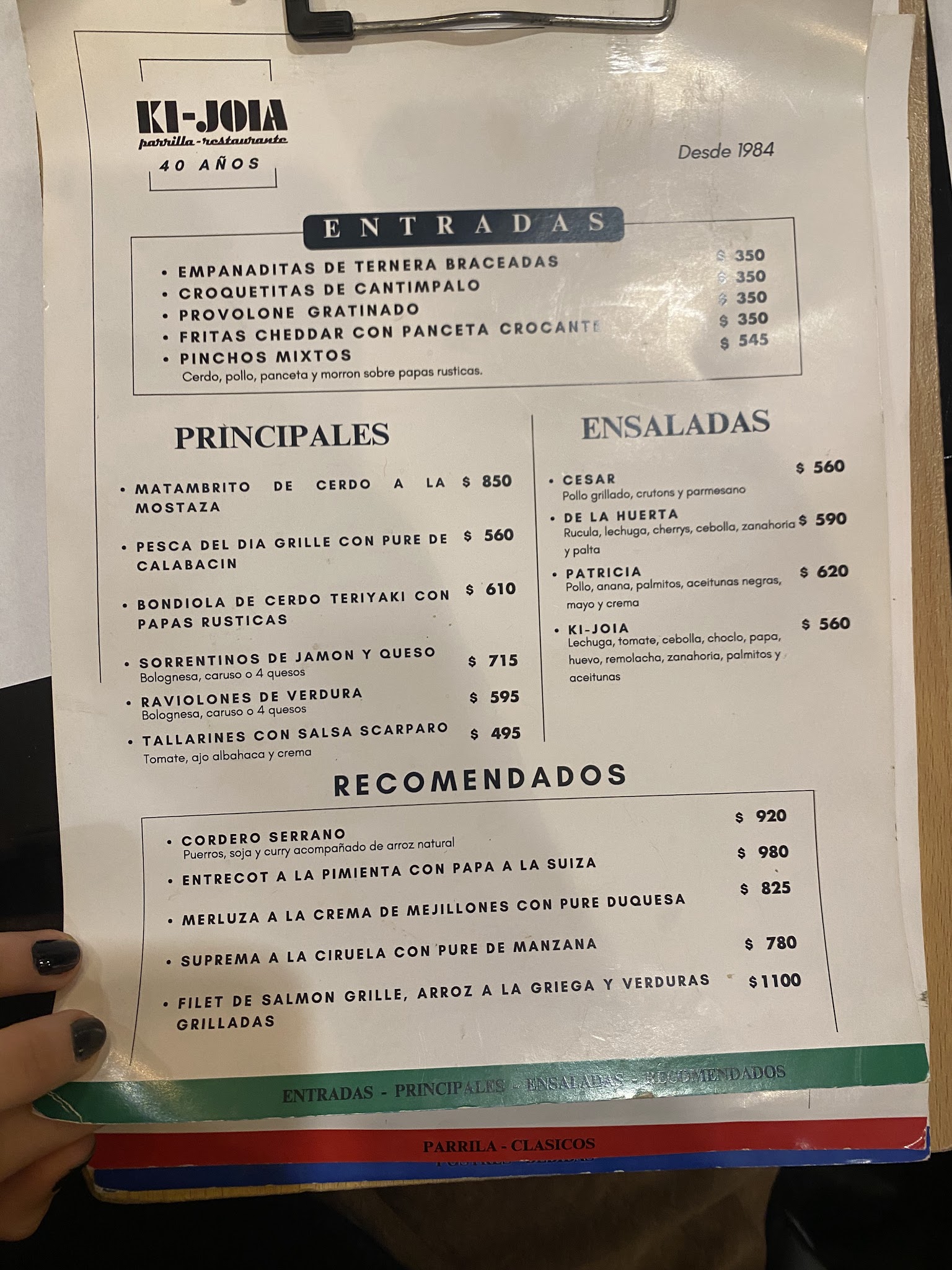 Carta de Restaurante Ki-Joia, foto de setiembre de 2026