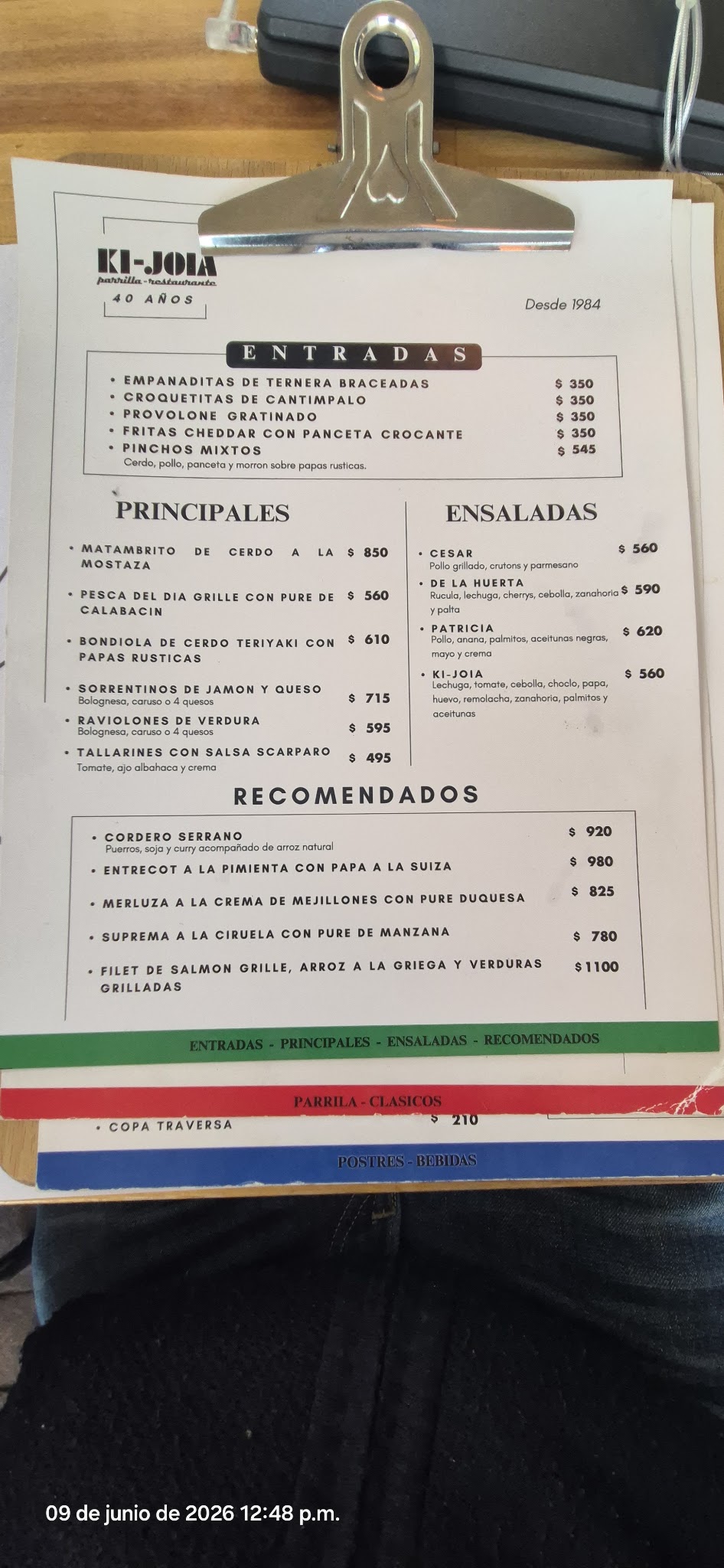 Carta de Restaurante Ki-Joia, foto de junio de 2026