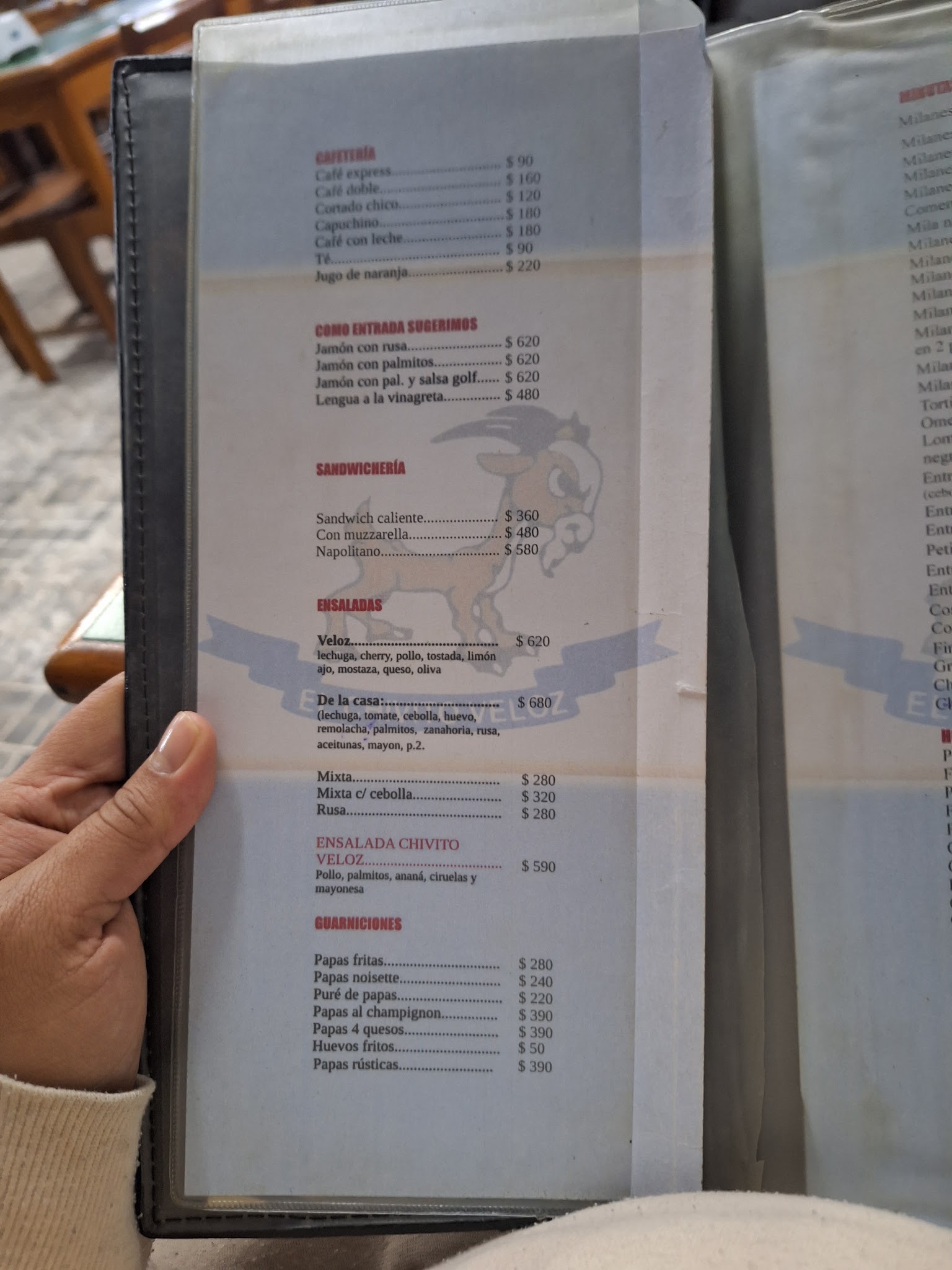 Carta de Bar restaurante EL CHIVITO VELOZ, foto de julio de 2026