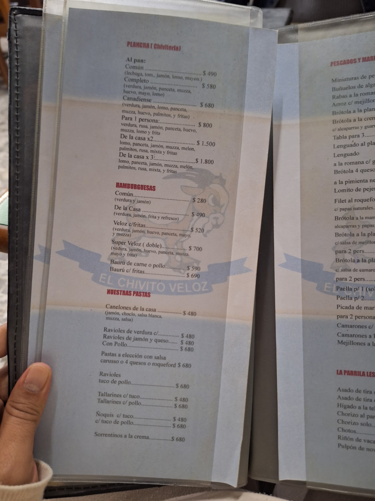 Carta de Bar restaurante EL CHIVITO VELOZ, foto de julio de 2026