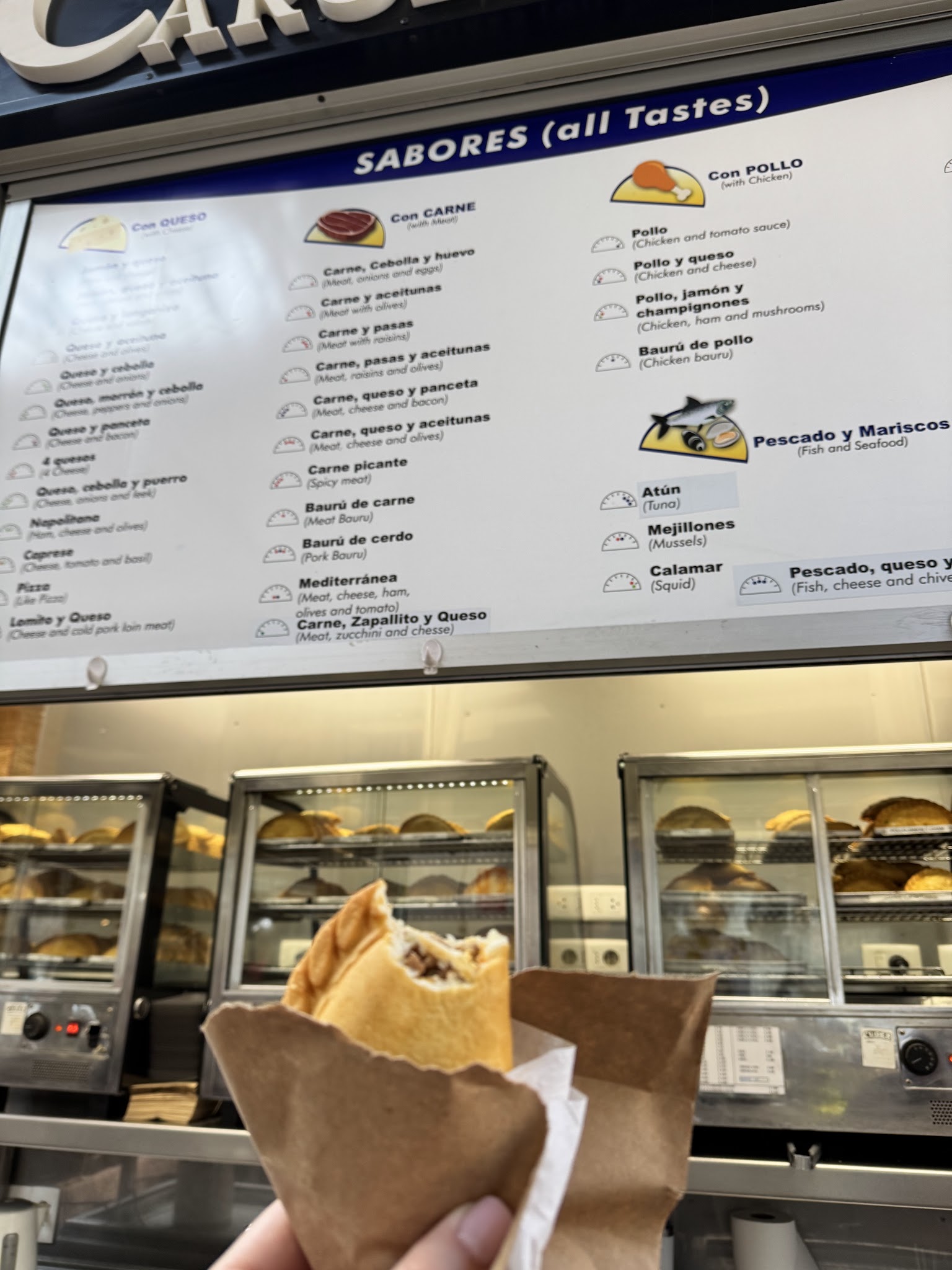 Carta de Empanadas Carolina, foto de mayo de 2026