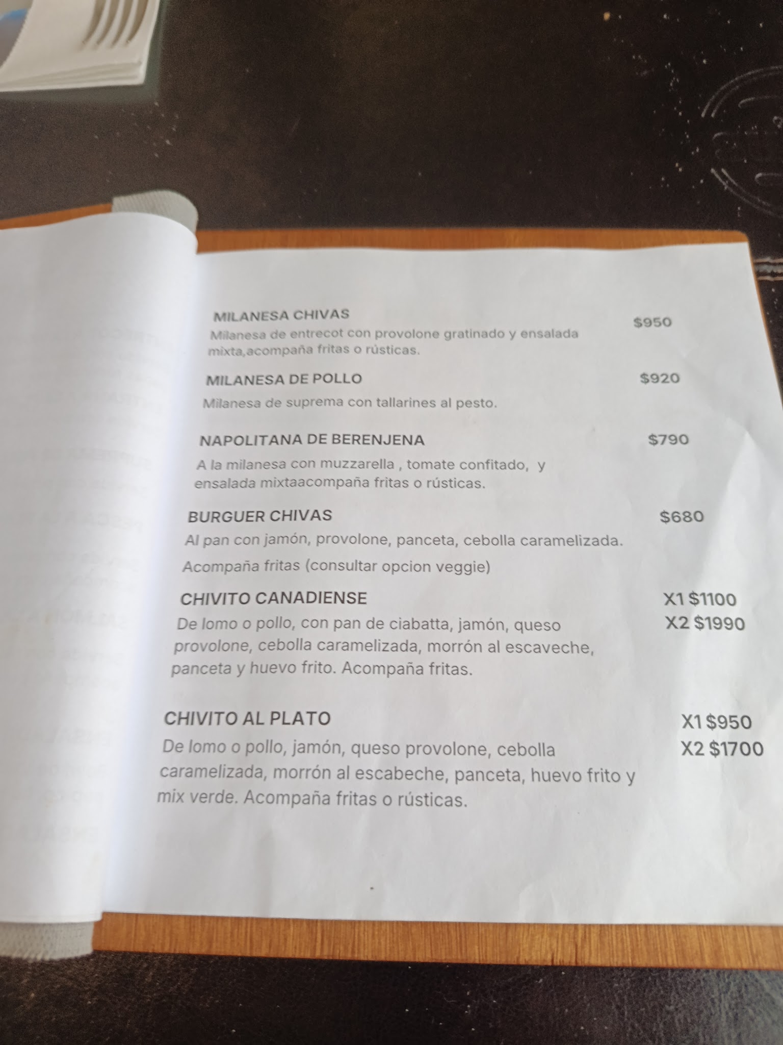 Carta de Chivas Resto Ciclyng, foto de agosto de 2026