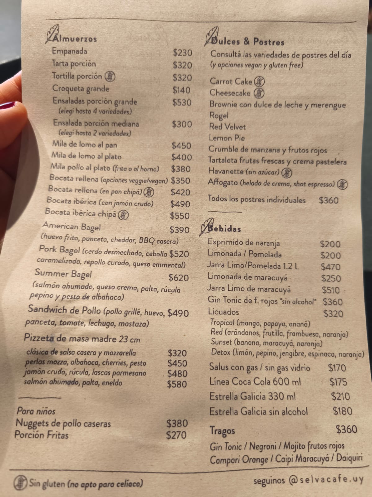 Carta de Selva Café & Libros, foto de agosto de 2026