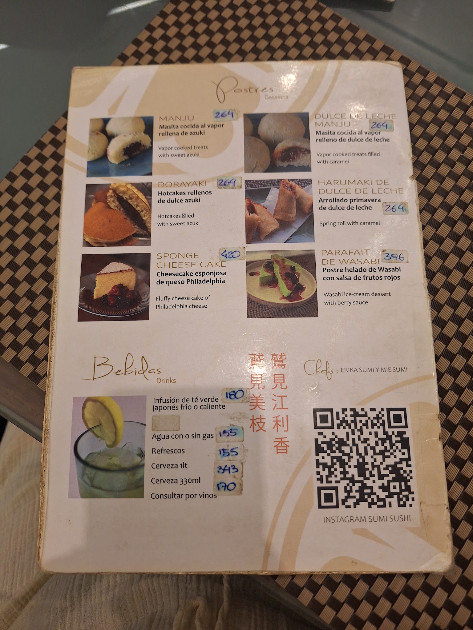 Carta de Sumi Sushi, foto de julio de 2026