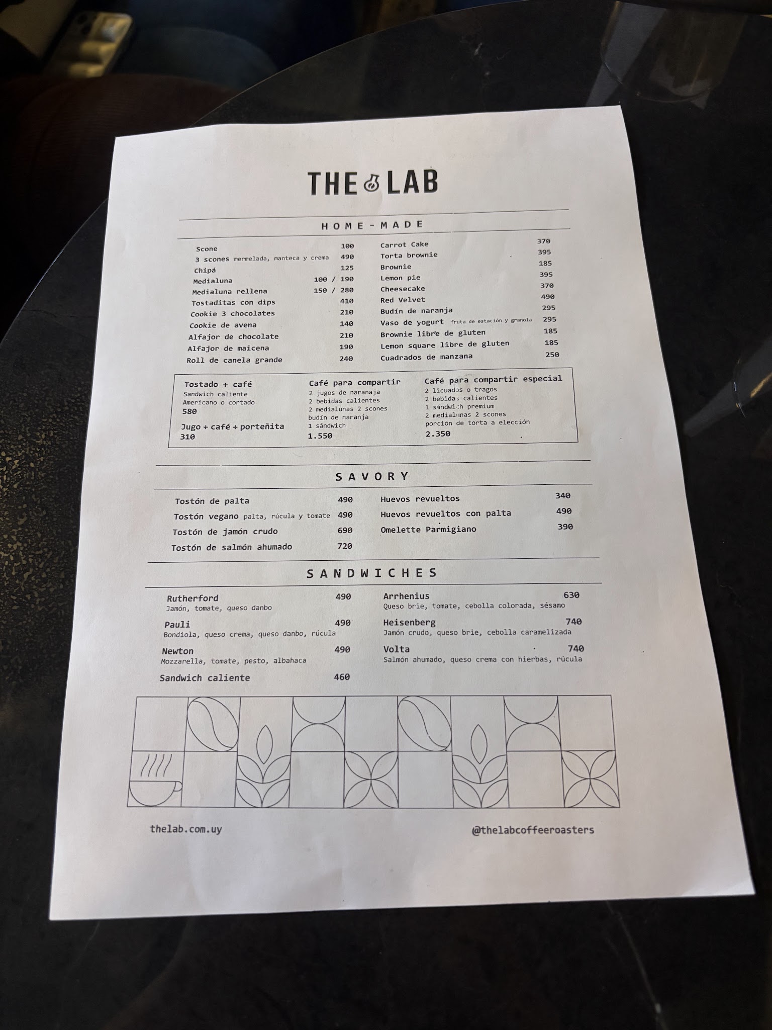 Carta de The Lab Coffee Roasters, foto de abril de 2026