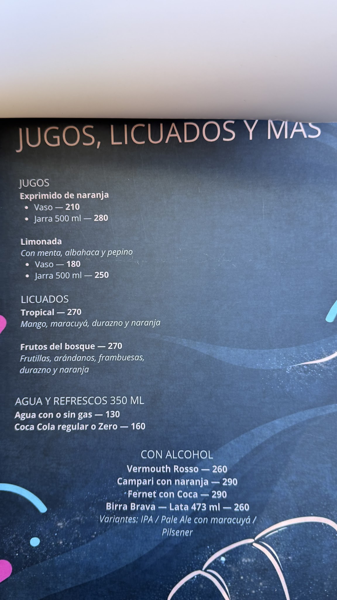 Carta de Acevedo pan & café, foto de agosto de 2026