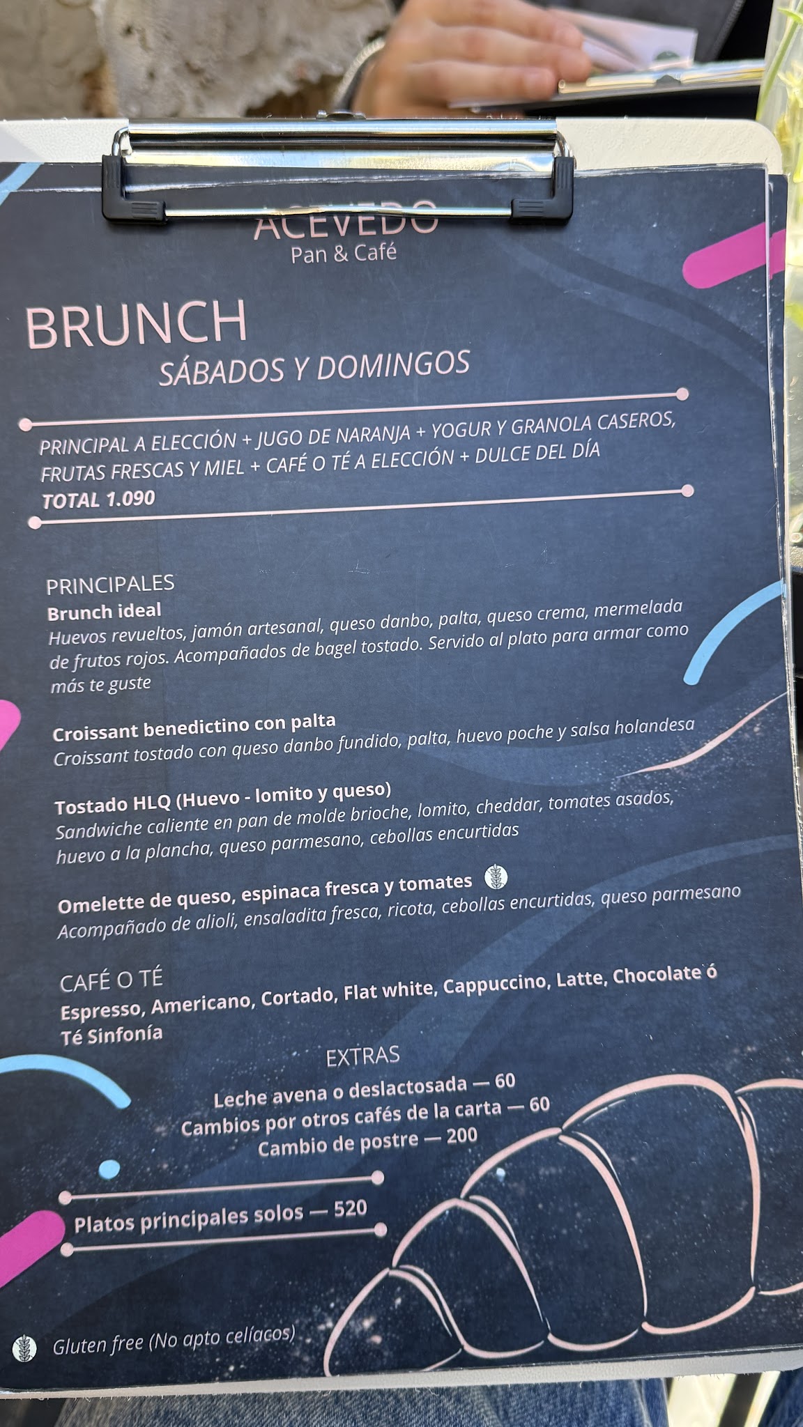 Carta de Acevedo pan & café, foto de agosto de 2026