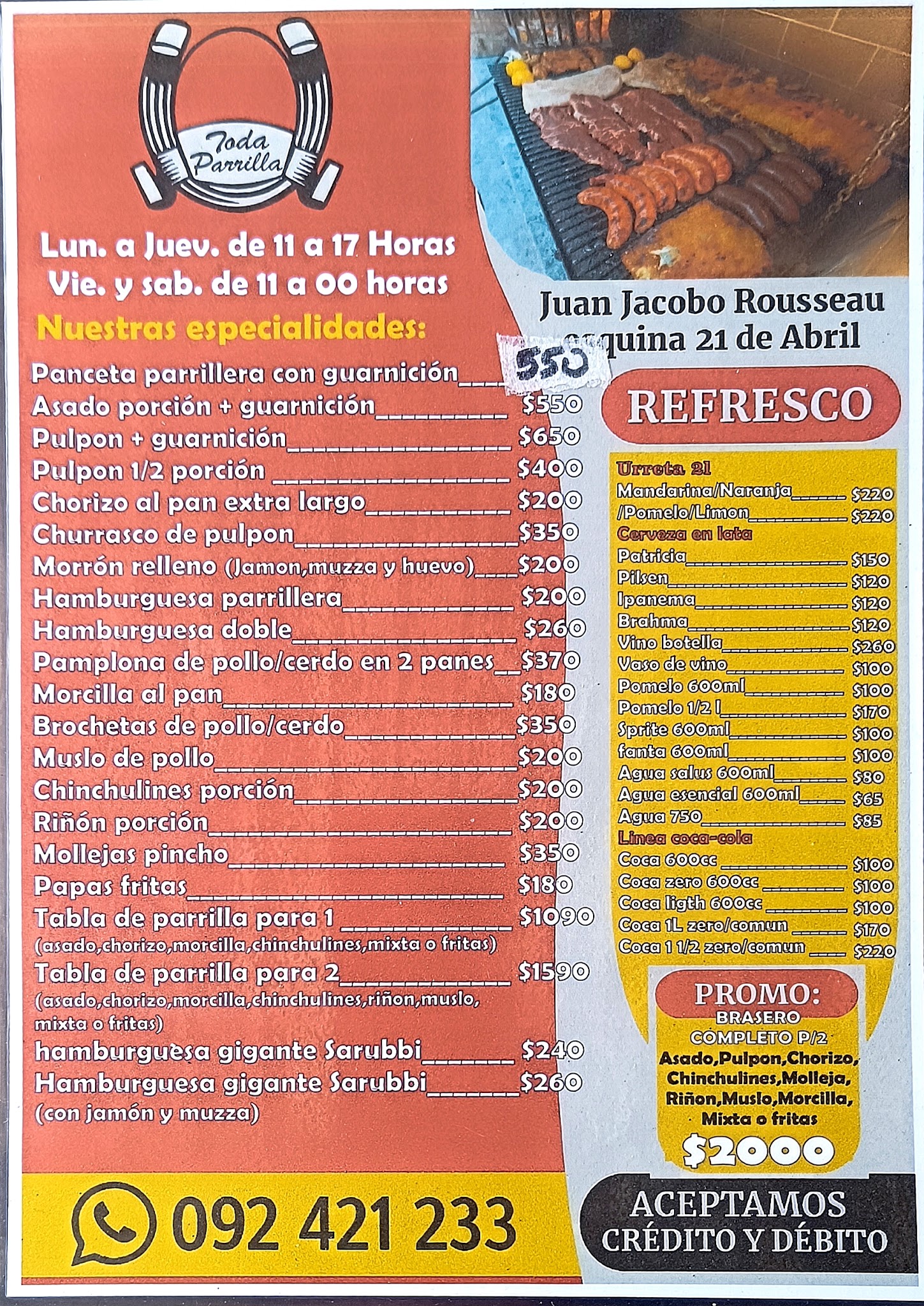 Carta de Todo parrilla, foto de agosto de 2026