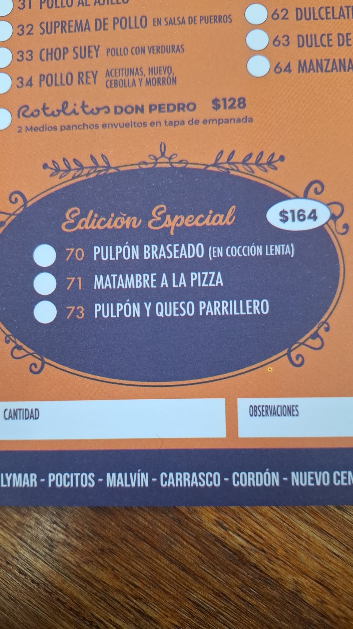Carta de Empanadas Don Pedro · Minas, foto de agosto de 2026
