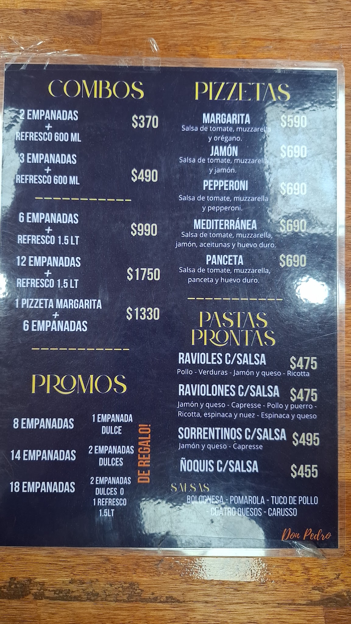 Carta de Empanadas Don Pedro · Minas, foto de agosto de 2026