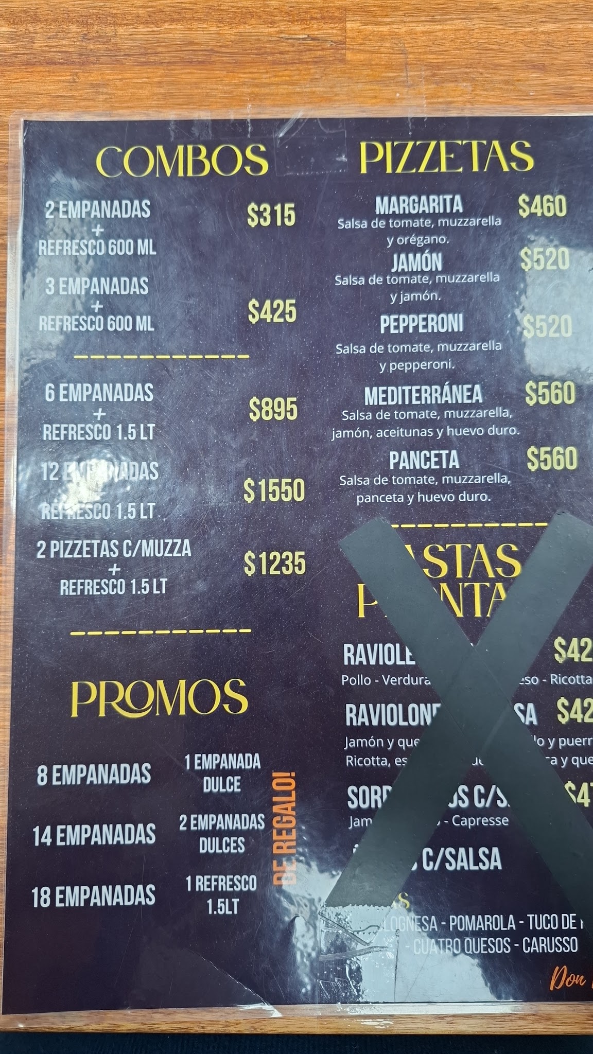Carta de Empanadas Don Pedro · Minas, foto de agosto de 2026