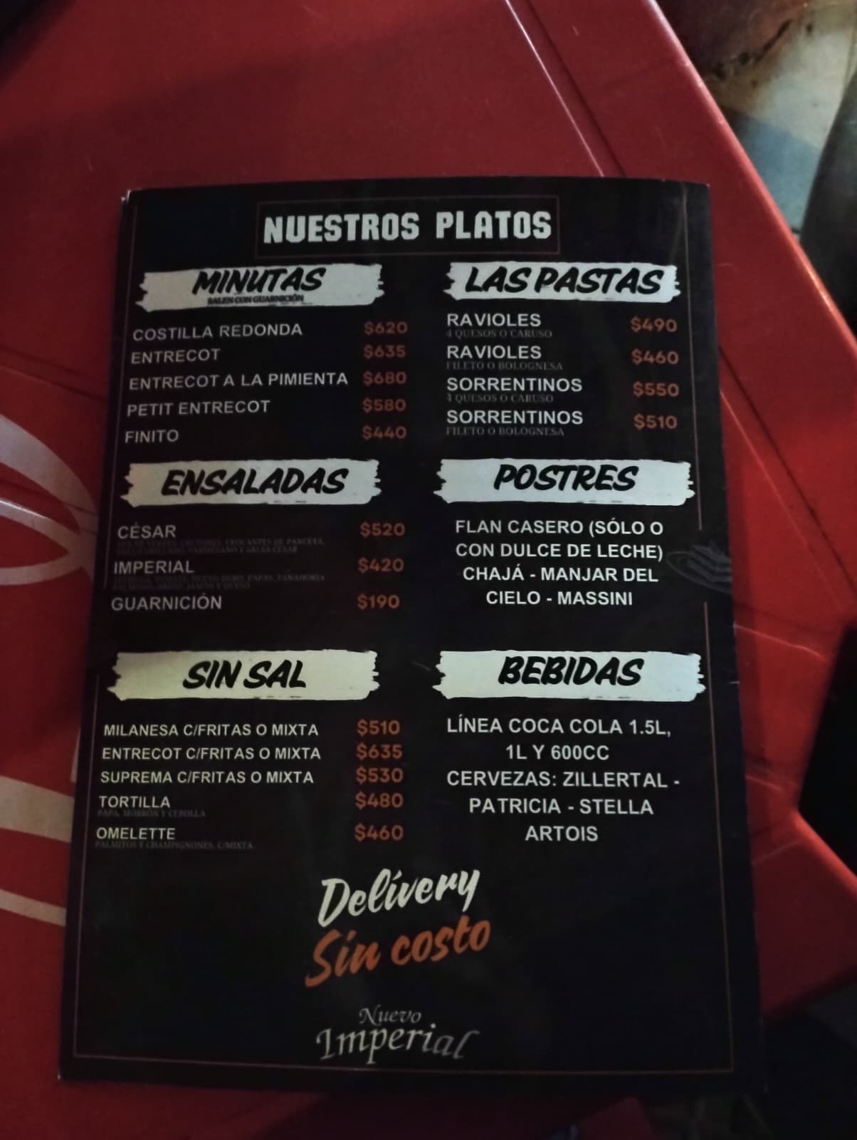 Carta de Bar Nuevo Imperial, foto de abril de 2026