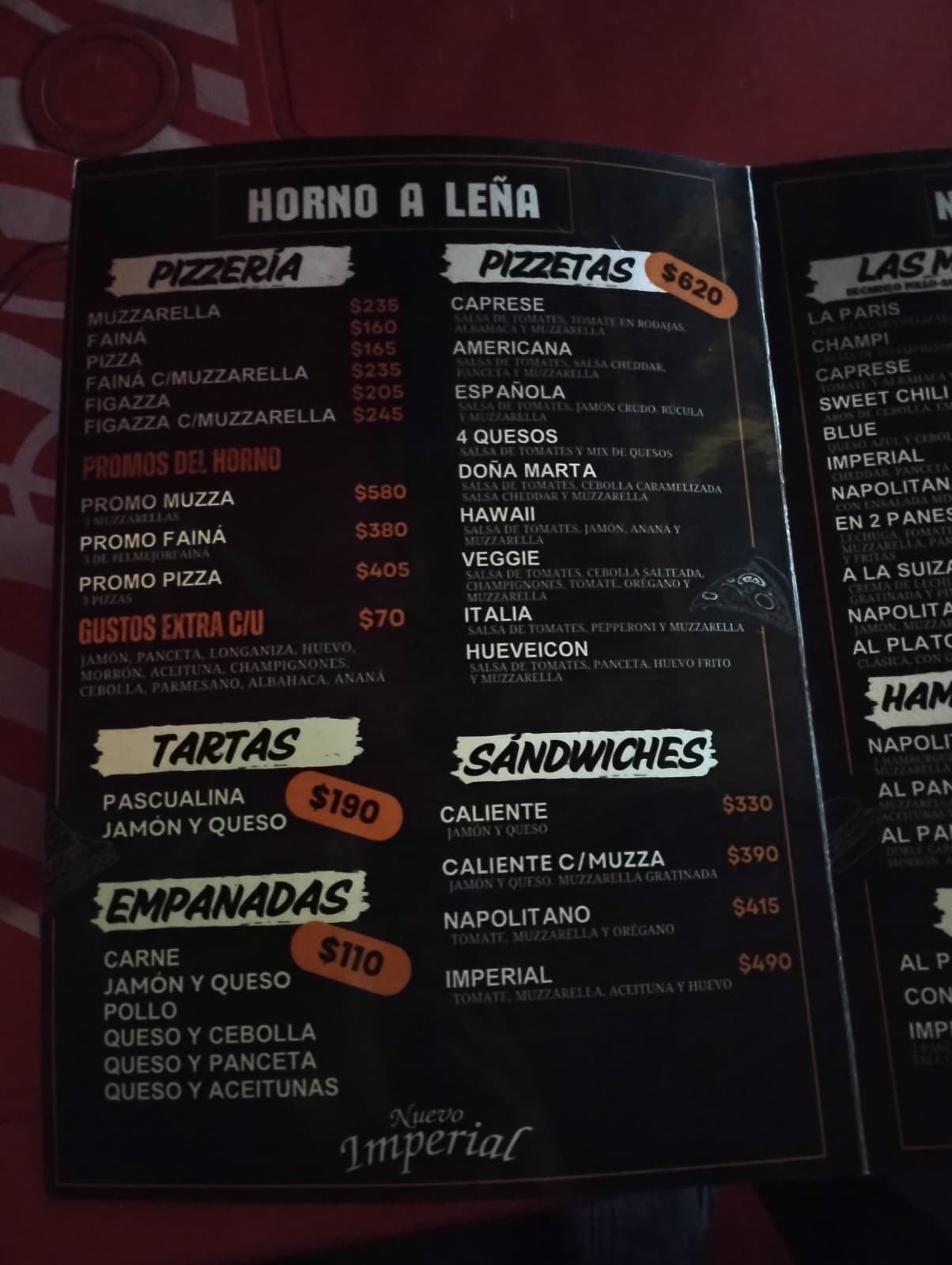 Carta de Bar Nuevo Imperial, foto de abril de 2026