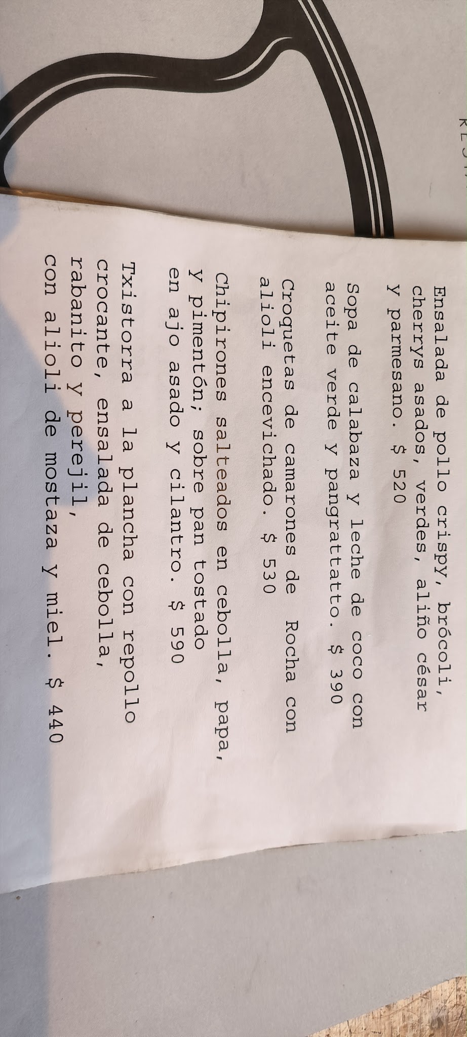 Carta de La Imprenta Restaurante, foto de junio de 2026