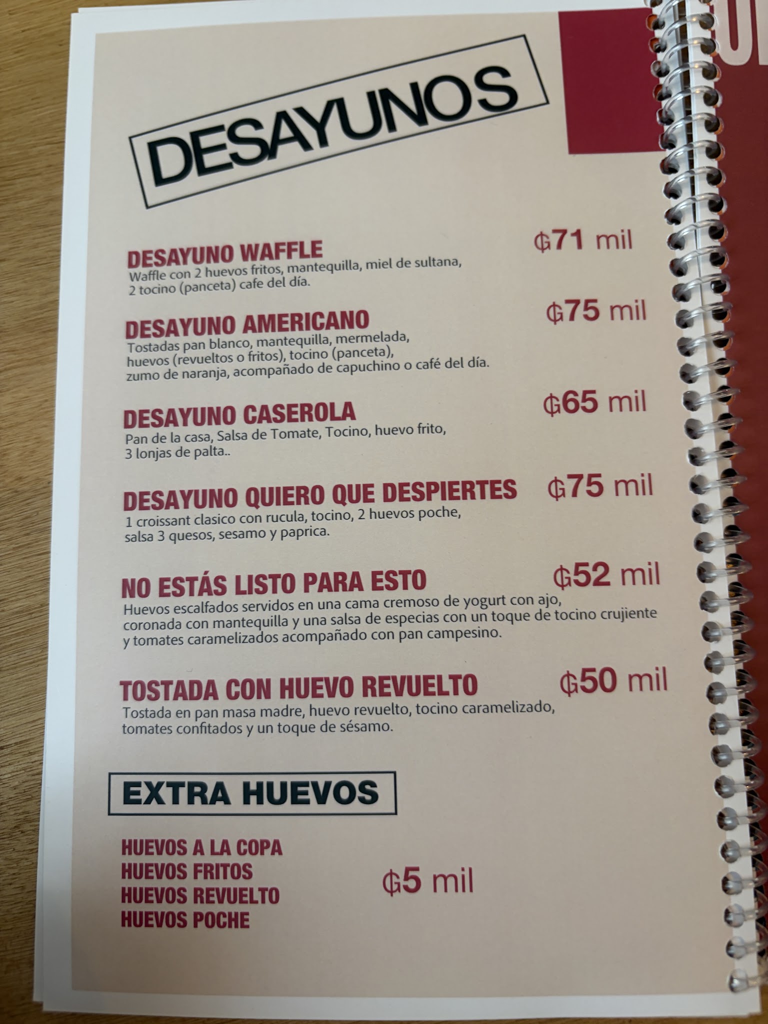 Carta de Typica Café Paraguay, foto de setiembre de 2026