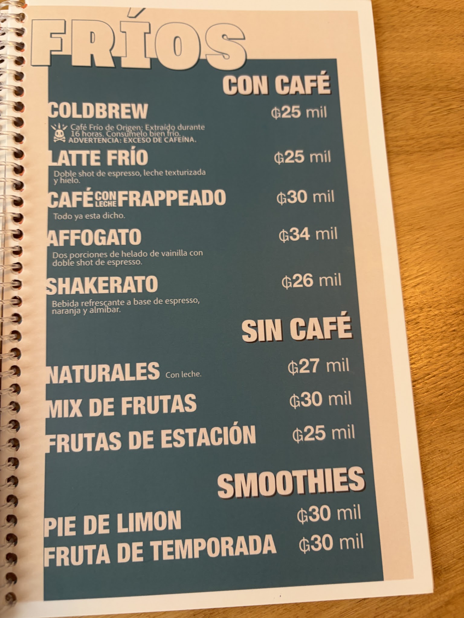 Carta de Typica Café Paraguay, foto de setiembre de 2026
