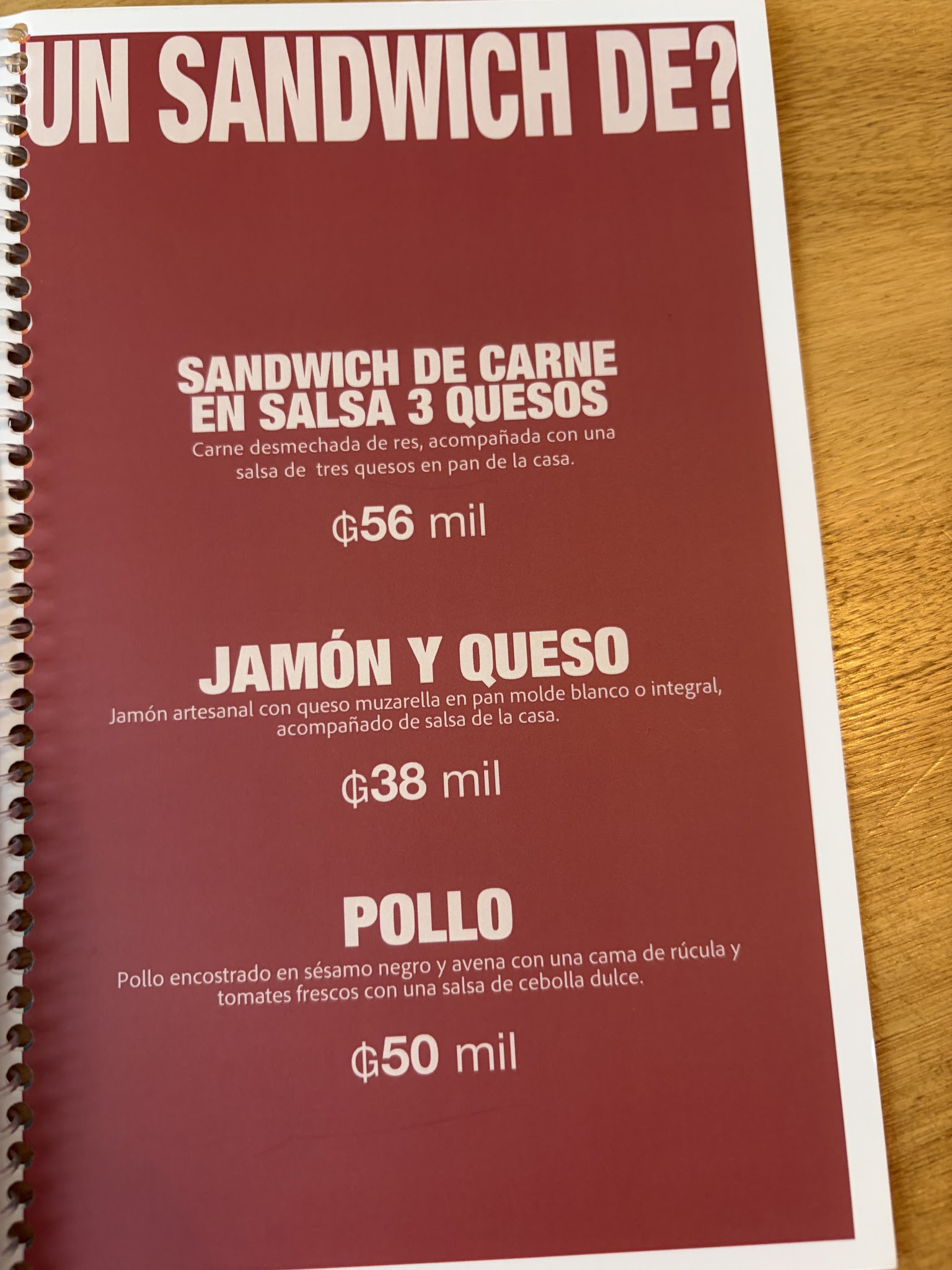 Carta de Typica Café Paraguay, foto de setiembre de 2026