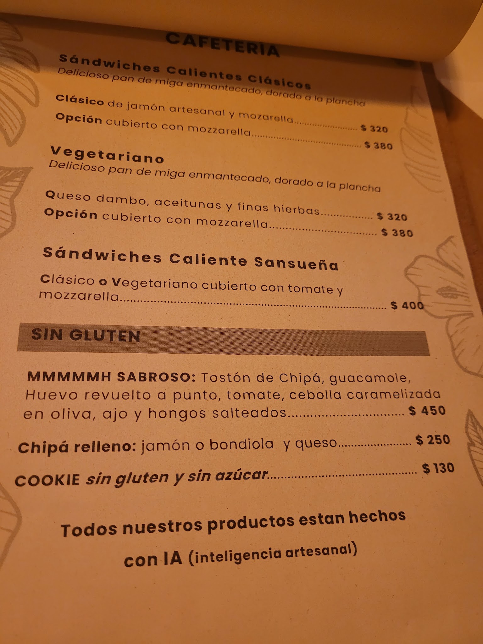 Carta de Sansueña Café Vivero, foto de agosto de 2026