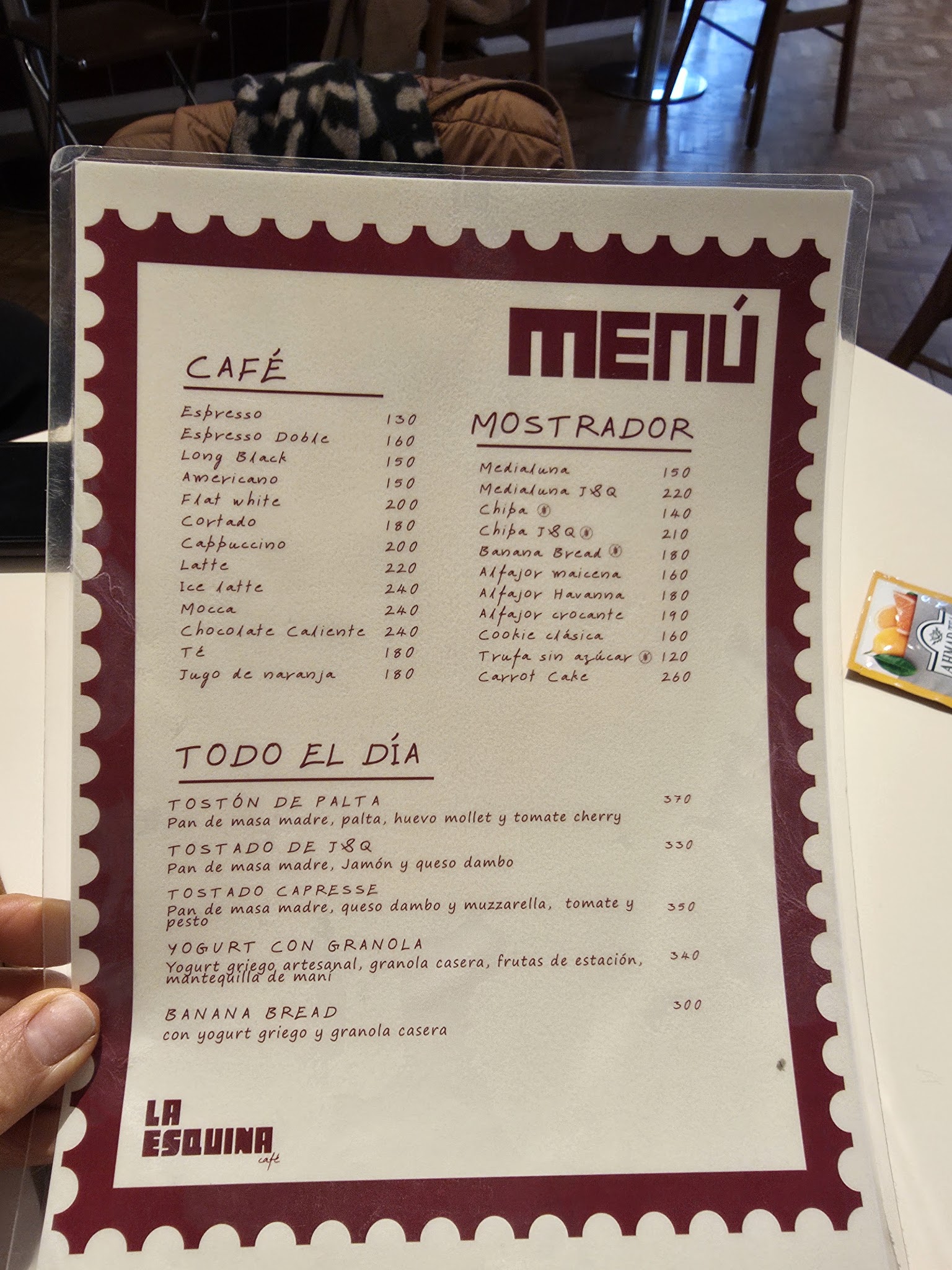 Carta de La Esquina Café, foto de mayo de 2026