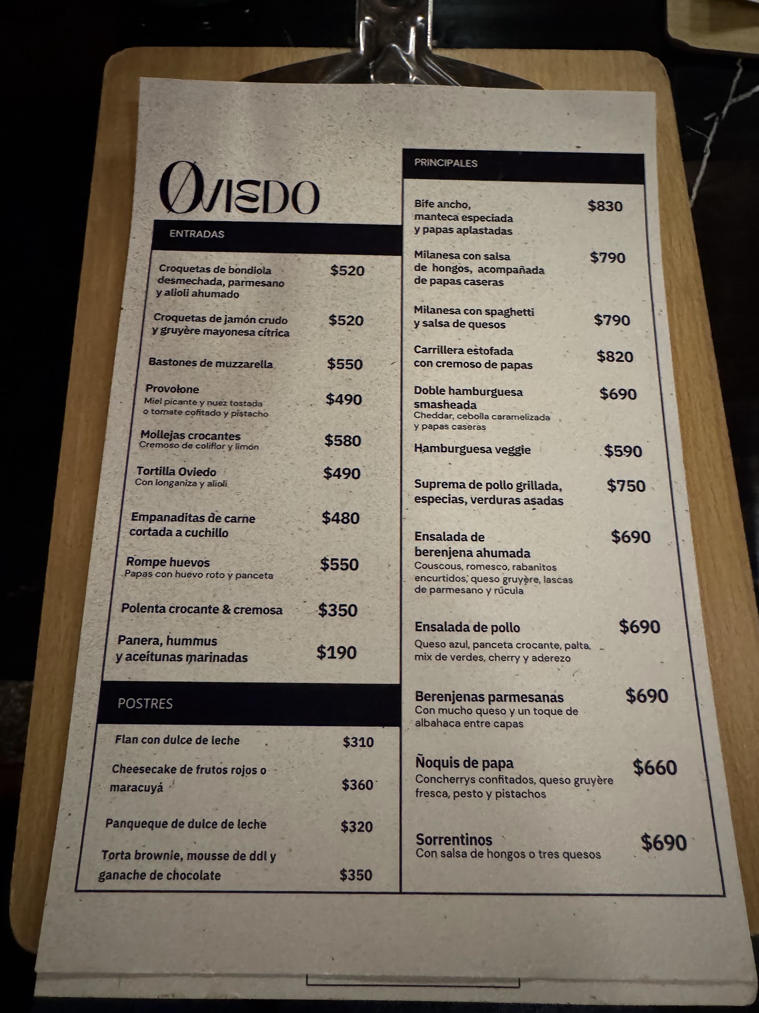 Carta de Oviedo Bar, foto de julio de 2026