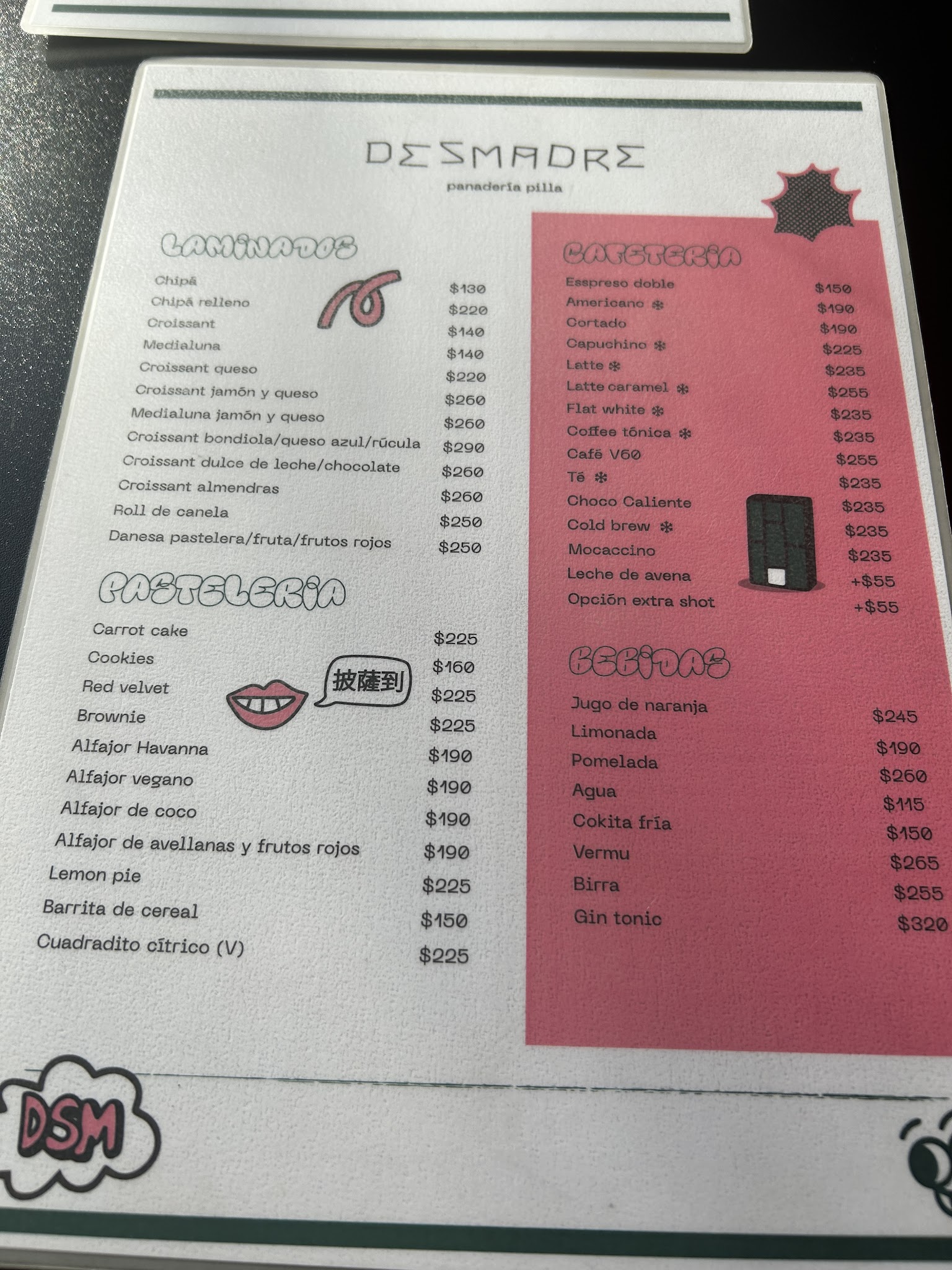 Carta de Desmadre pan y café · Itapebí, foto de junio de 2026